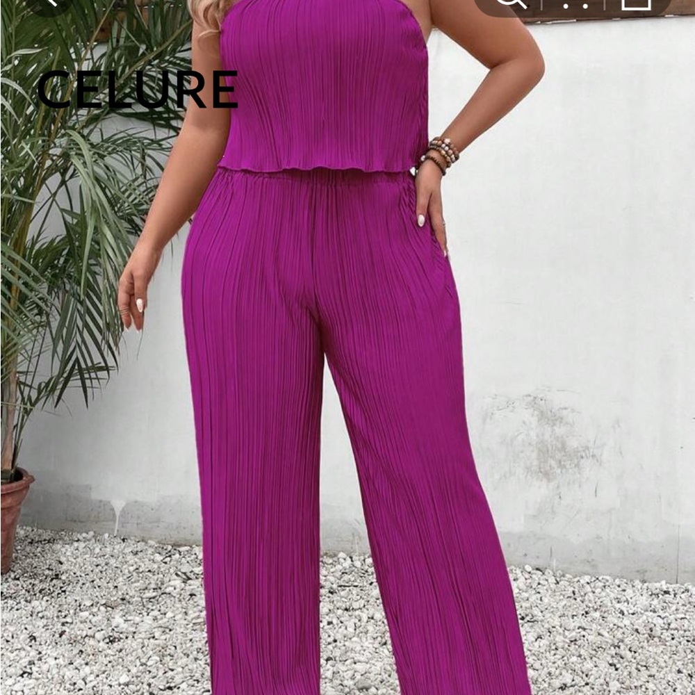SHEIN Purple Halter Jumpsuit with Wide-Leg Fit